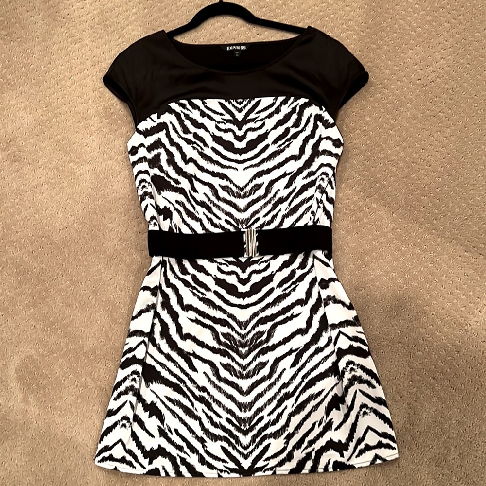 Express black and white zebra print dress